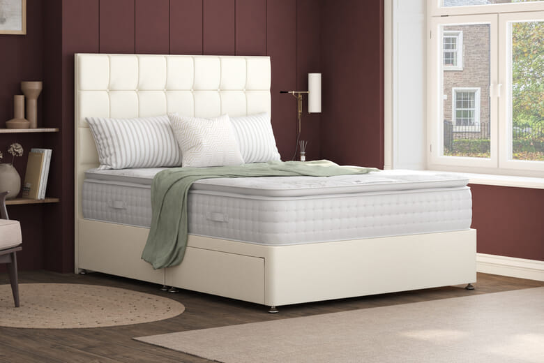 Spring King Wool Sublime 2000 Pillow Top Mattress + Premium Divan Bed, Teal, 4 Drawer, King Size