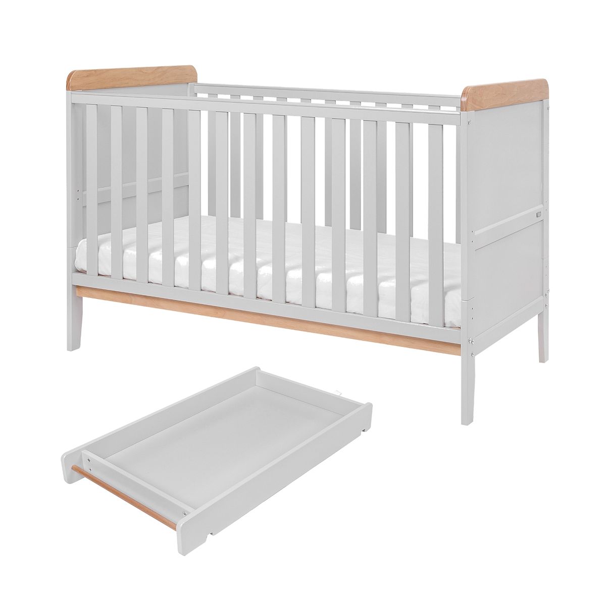 Tutti Bambini Rio Cot Bed With Top Changer & Mattress - Dove Grey/oak