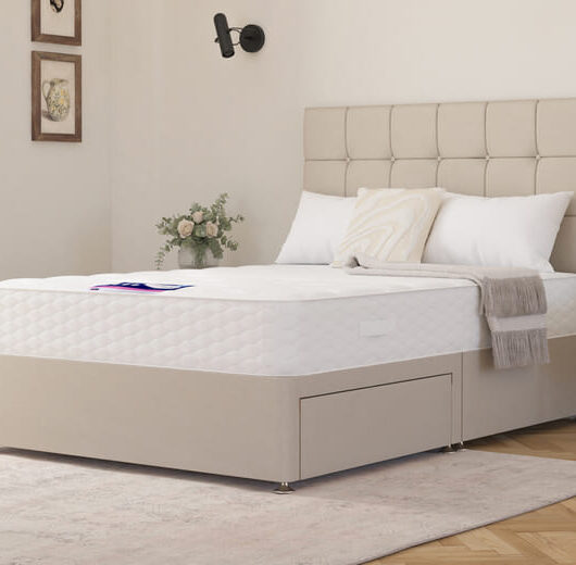 Zante Ortho Traditionally Sprung Mattress + Premium Divan Bed, Teal, 4 Drawer, King Size